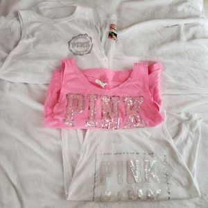 pink/white bundle of VS PINK tanks